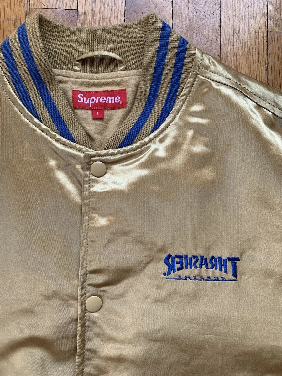 Supreme Thrasher Satin Varsity Jacket Gold Large