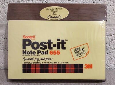 Scotch Post It Note Pad In Walnut Caddie 100 Sheets By Westglen New/Sealed