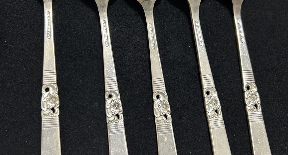 5 colheres de chá Oneida Morning Star 6” colheres de sobremesa meados do século 1948 comunidade - Imagem 4 de 4