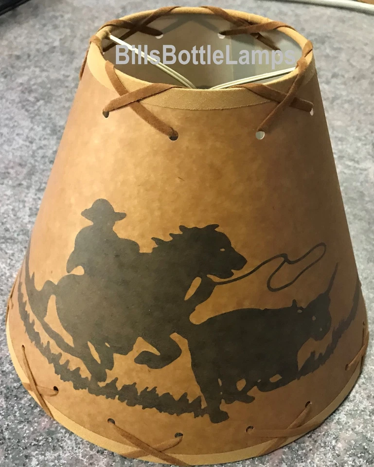 Luz de mesa de vaquero y caballo cabina cabaña lámpara sombra bombilla con clip 9" cono con cordones X Foto 4 de 4
