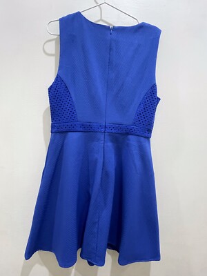 Portmans Size 14 Women's Cobalt Blue Fit And Flare Dress With Lace Contrast  | eBay Australia