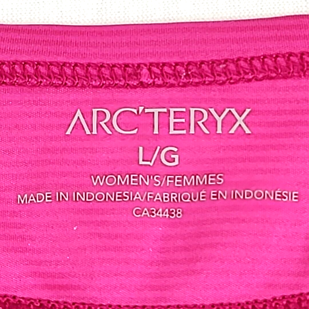 ARC'TERYX Arc’teryx T Shirt Scollo V Donna Grande Rosa Performance Manica Corta Zip Tasca