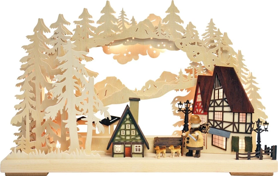 Arco flotante 3D original Erzgebirge LED 43x30 cm casa de entramado de madera bosque decoración Navidad Foto 3 de 3