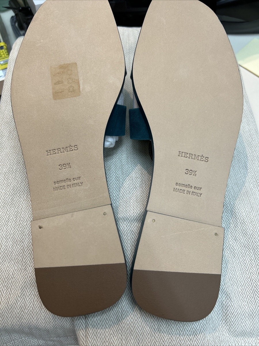 Hermes Oran H Cut Green Vert Oxford Goatskin Open Toe Size Hermes Oran H Cut Green Vert Oxford Goatskin Open Toe Size