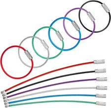 20pc Stainless Steel Wire Keychains Cable Key Ring Loops Nylon Coated Screw Lock