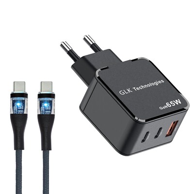 GLK Ladegerät 65W USB Typ C / USB  Schnell Schwarz Ladekabel USB Typ C Universal