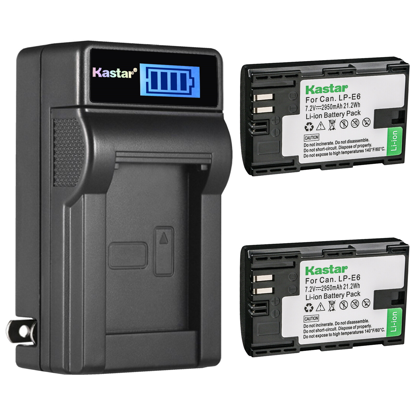 Kastar Battery (2-Pack) and Charger for Canon LP-E6 LP-E6N E