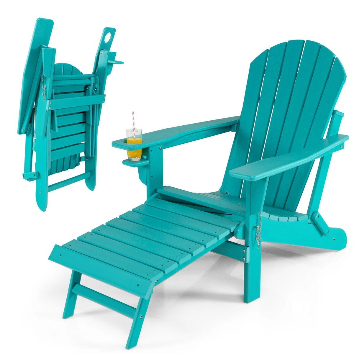 Patiojoy Folding Adirondack Chair HDPE All Weather Pull Out