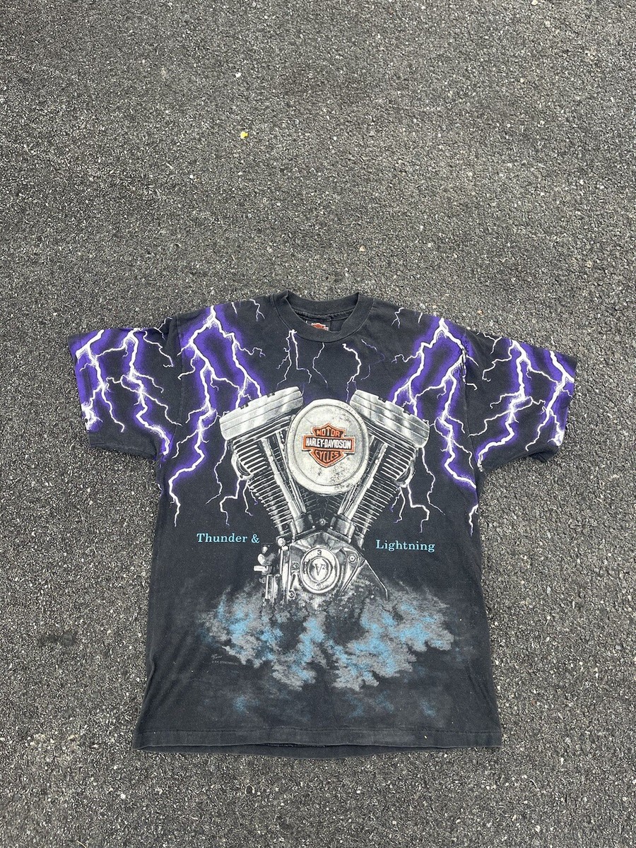 Vintage Harley Davidson Thunder Lightning T-Shirt All Over Print 