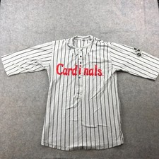 St Louis Cardinals Shirt Mens XL Gray Striped Short Sleeve Henley Jersey