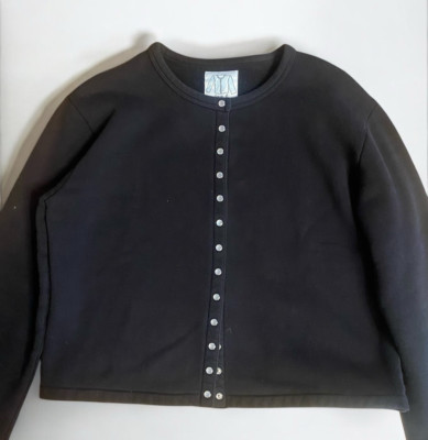 agnes b. Snap Button Cardigan Pression Brushed Lining Woman's Size 2 M Black JPN