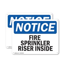 2 Pack Fire Sprinkler Riser Inside OSHA Notice Sign Decal Metal Plastic