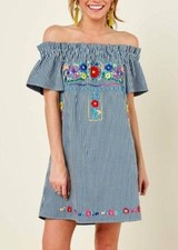 Bobbi Rocco Flower Embroidered Off-Shoulder Dress Size Small