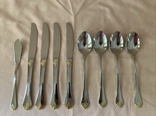 Towle Santa Barbara Gold Stainless 18/8 4 Table Spoons 4 Dinner Knives Korea