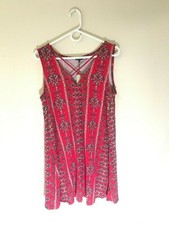 Lily Rose Red Print Sleeveless Shift Dress, Criss Cross Neckline, Size Large NWT