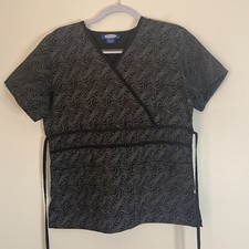 Factory Uniforms Black Patterned Mock Neck Scrub Top Medical Uniform XS
