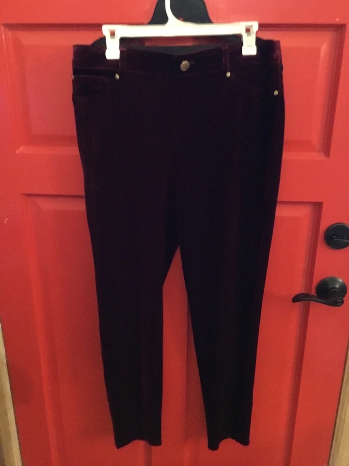 Pantalones ajustados de terciopelo INC International Concepts borgoña talla 14 nuevos sin etiquetas