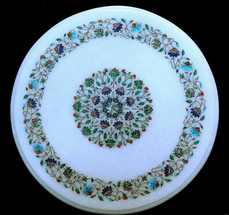 18-inch marble coffee table with semi-precious stone inlay art decor