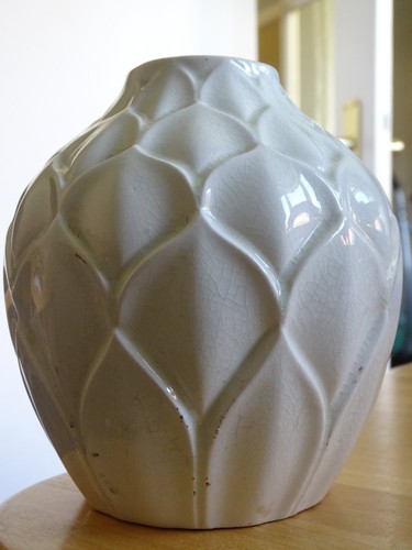 SAINT CLEMENT ANCIEN VASE STYLE ART DECO FAIENCE CRAQUELER BLANCHE ht 14 cm - Picture 4 of 9