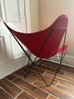 Vintage Mid Century Red Butterfly Canvas and Metal Chair by Knoll Ferrari