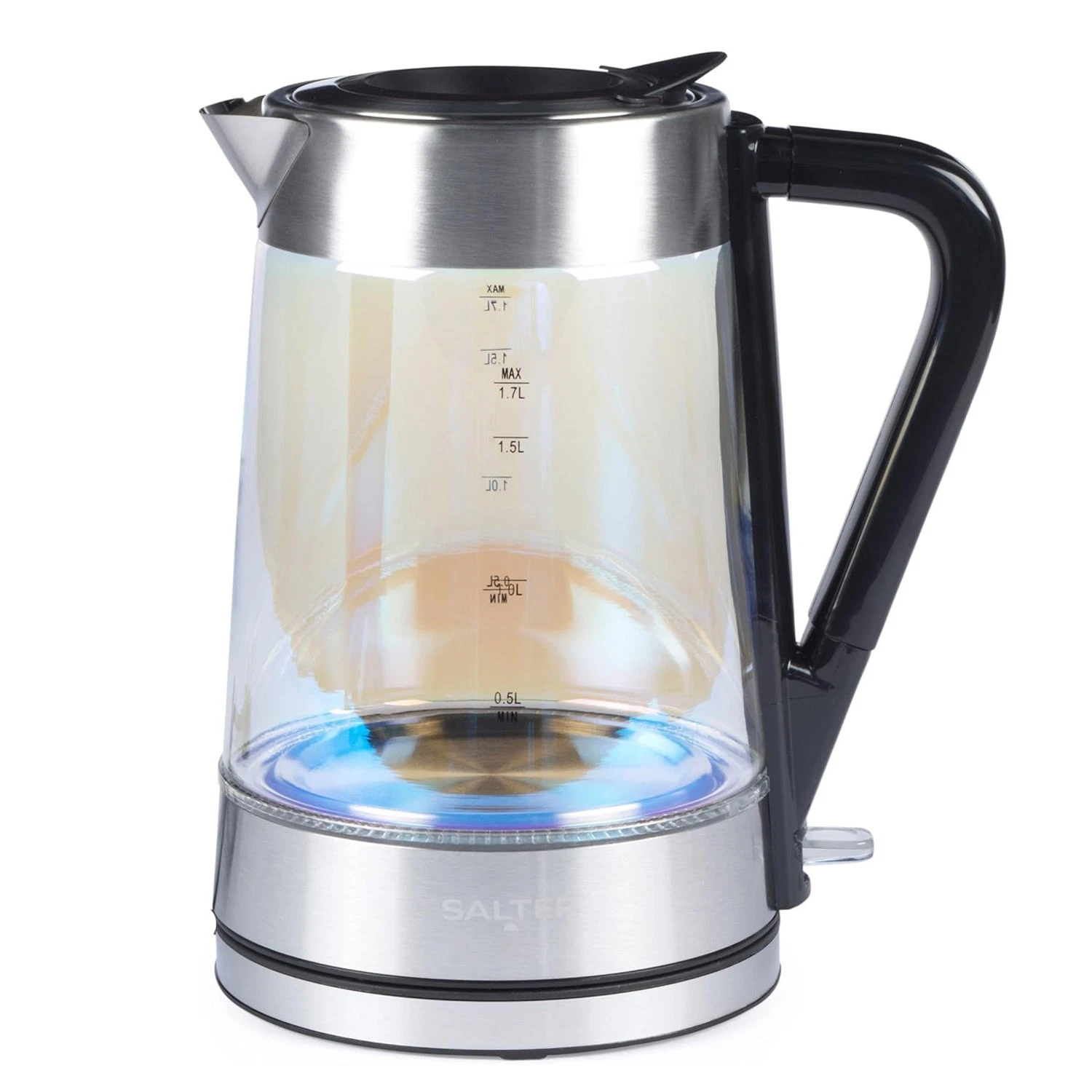 Salter Cordless Electric Kettle 1.7L Iridescent Glass Auto Shut-Off 360° 2200W
