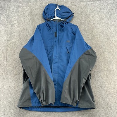 Helly Hansen Jacket Mens L Blue Black Logo Full Zip Mesh Lined Windreaker Coat