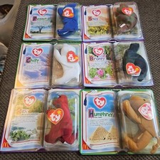 LOT OF 6 McDonalds TY Beanie Babies PLUSH Dinosaur Trio REX, STEG, BRONTY 2000.