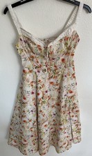 ASTR  Julietta Milkmaid Dress Floral Slit Midi Medium Orange Green Cottagecore