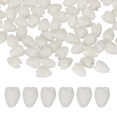 50 Pcs 11x8mm Beads Coral Flower for DIY Crafts, Translucent White/Light Beige