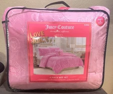 Juicy Couture Plush Pink Crowns, Monograms & Hearts Embossed KING Comforter Set