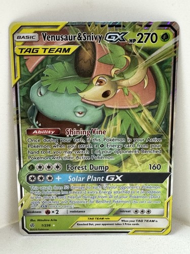 Venusaur & Snivy GX 210/236 SM Cosmic Eclipse Full Art TAG TEAM NM