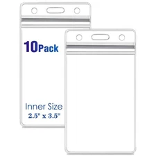 Vertical ID Card Name Tag Badge Holder with Resealable Waterproof Zip in 10 Pack