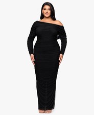 MSRP $299 Betsy Adam Size 16W Womens Plus Size Long Ruched Mesh Dress Black