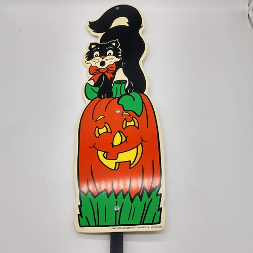 Vtg 1997 Yard Art Halloween Pathway Marker Black Cat Pumpkin Orange Yard Decor