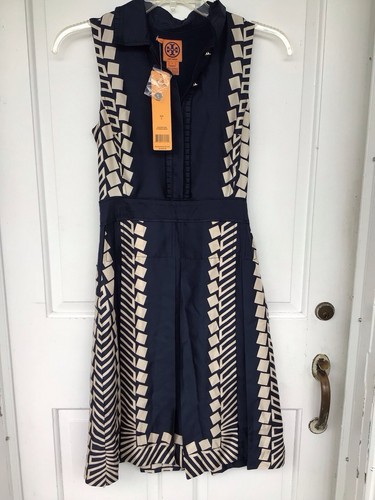 Tory Burch NWT’s 2009 “Patricia” Navy & White 100% Silk Sleeveless Dress Size 2. - Picture 2 of 10