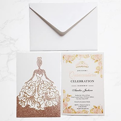 5 x7.3 Inch 50PCS Quinceanera Invitations Kit 50pcs Blank Rose Gold Glitter  | eBay
