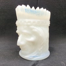 ST CLAIR Summit WHITE Milk Glass TOOTHPICK HOLDER Native American INDIAN