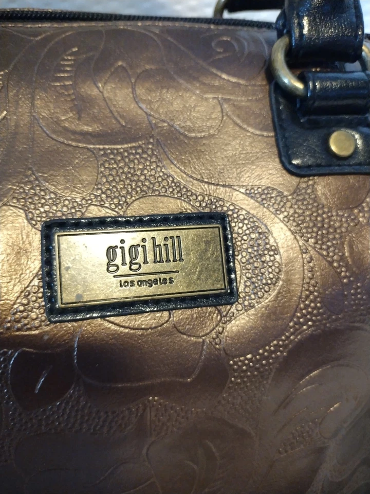 Gigi Hill Metallic Copper Floral Embossed Faux Leather Satchel Crossbody - Image 3 of 4