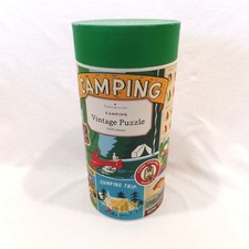 Cavallini  Co. Camping Vintage Style 1000 Pc Puzzle Cardboard Tube, Muslin Bag
