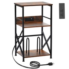 Record Player Stand with Charging Station, 3-Tier Side Table for 100 Vinyl St...