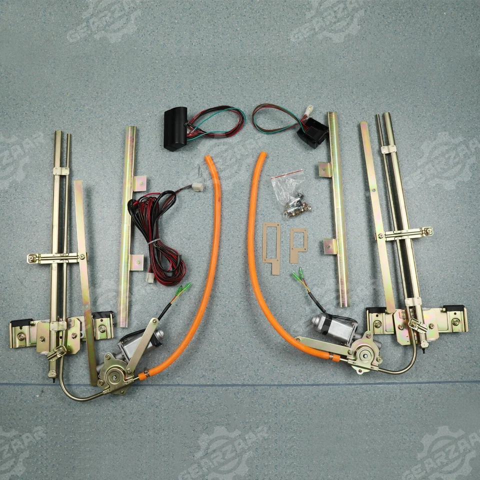 Universal 2Door Street Hot Rat Rod Flat Glass Power Window Kit w/Switches Wiring - Image 2 of 4