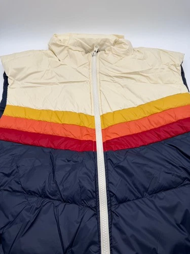 New Marine Layer Archive Boreal Puffer Vest Navy White Stripe Chevron Jacket XXL image 9