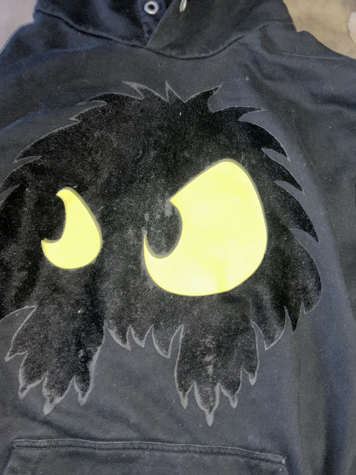 Felpa con cappuccio MCQ ALEXANDER MCQUEEN MAD CHESTER FLOCCATO LOGO MONSTER NERO GIALLO XL