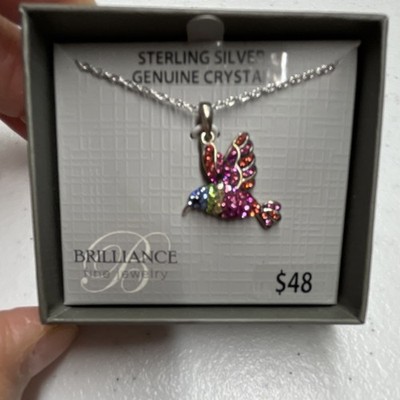 Brilliance Fine Jewelry Sterling Silver Bird Pendant Multicolor Crystal Necklace