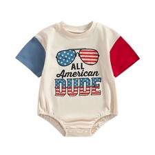 Baby Boy Girl 4th of July Outfit Newborn Oversized USA Romper American Flag O...