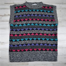 Vintage Sweater Vest Fits Kid Youth Medium Gray Sleeveless Knit Pullover 90s USA