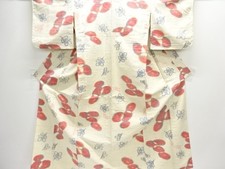 7635932: JAPANESE KIMONO / ANTIQUE HITOE KIMONO / SILK / TSUMUGI / WOVEN KIKU