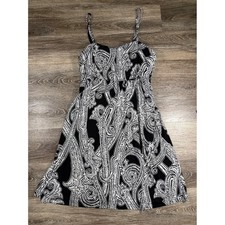 Soma Black White Paisley Empire Waist Sundress XL Pockets Shelf Bra Sleeveless