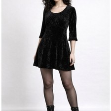 Y2K Black Velvet Burnout Baby Doll Ruffle Hem Whimsigoth Dress Size Medium
