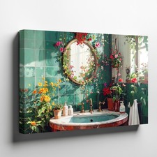 Canvas Wall Art a Beautiful Bathroom Scene Featuring a Green Tiled Wall and a